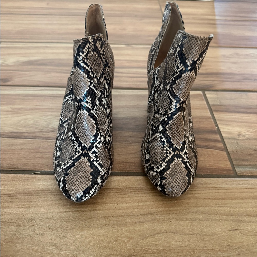 Lane Bryant Taupe and Black Snake-Print Ankle Booties